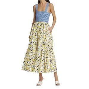 Tanya Taylor Gianna Midi Dress L Poppy Fields Floral Knit Cotton Wedding Guest